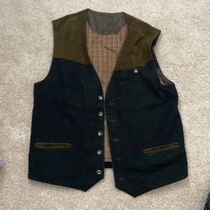 Rascher Sportswear Men's Leather and Wool Brown Vest Size XL